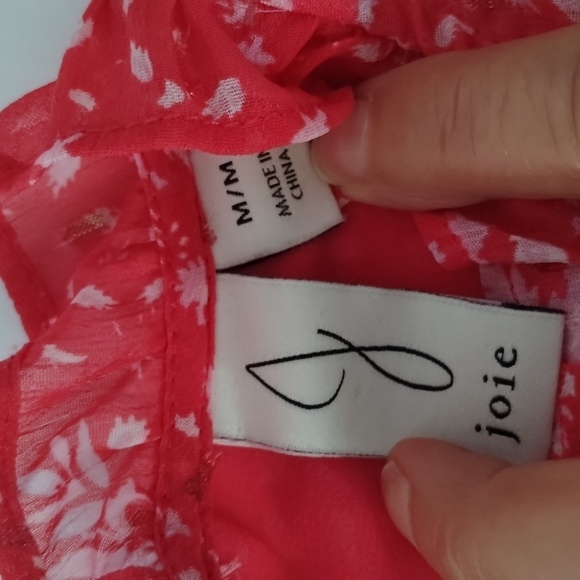 Joie pink w/white floral print flutter sheer sleeve, lined flowy blouse medium - Picture 6 of 9